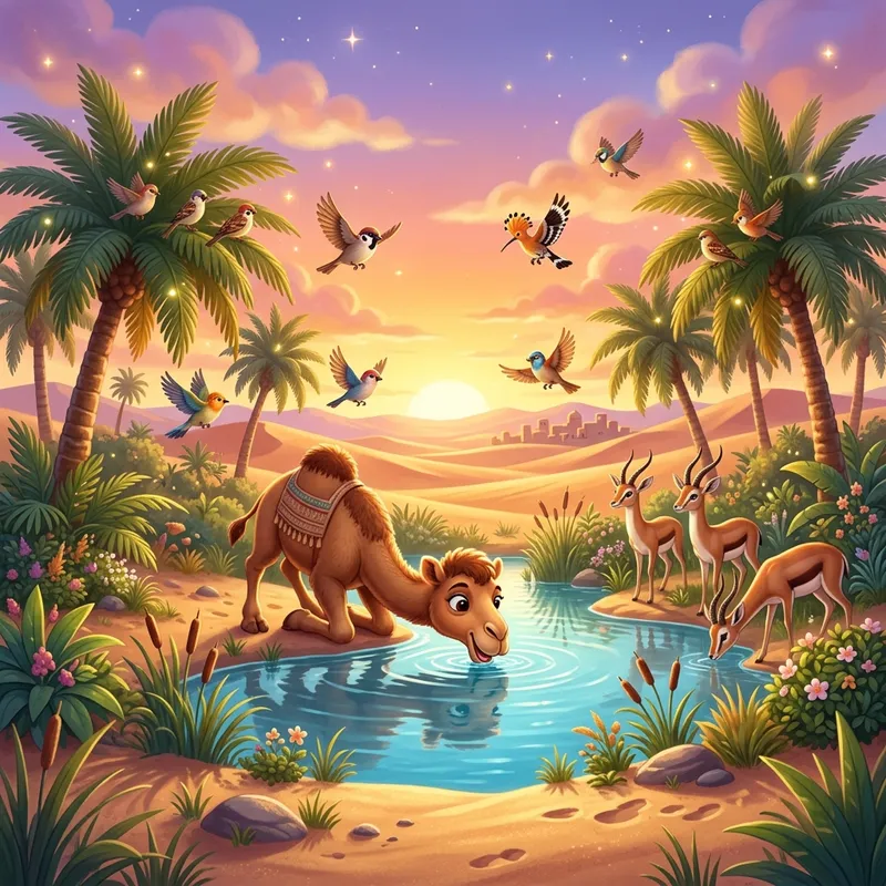 هُمام يشرب الماء في الواحة