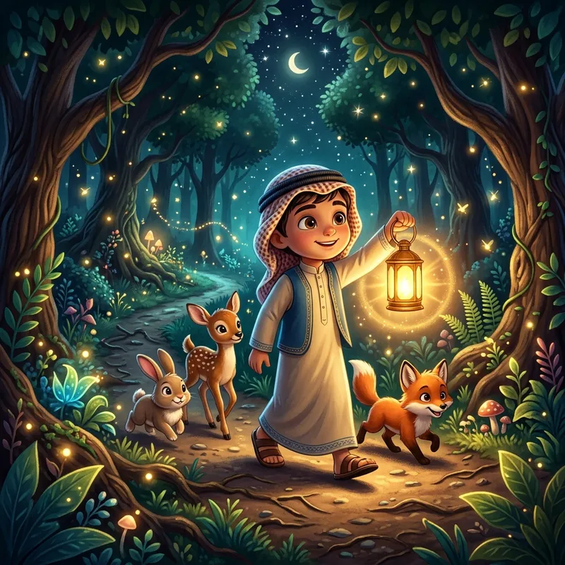 سراج يقود حيوانات الغابة بفانوسه